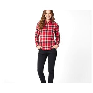 Eddie Bauer Quarter Zip Pullover Cozy Soft Fleece Ultrasoft 1/4 Zip Red Plaid XL